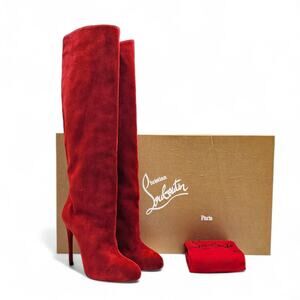 Christian Louboutin Vitish 100 Suede Knee-High Boots Red EU 41.5 US 11 $1795 NWB